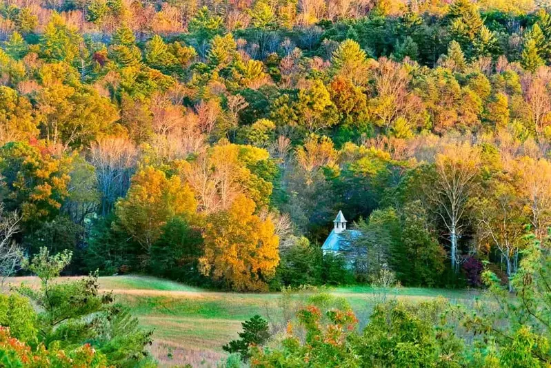 Beautiful photo of Cades Cove in the Smoky Mountains during the fall.