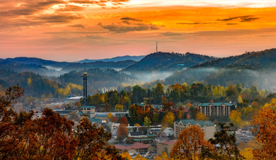 Gatlinburg space needle aerial view fall